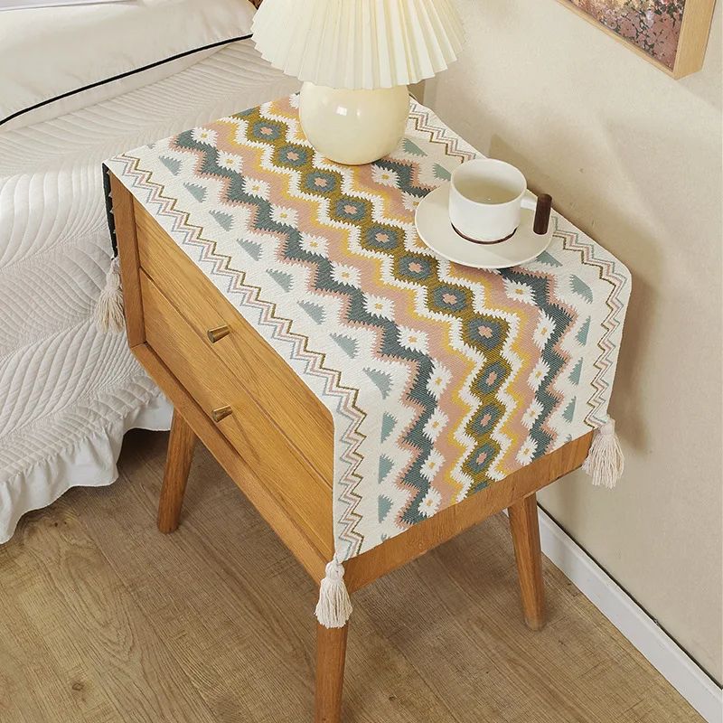 Simple Jacquard Yarn-Dyed Long Table Runner Cartoon Table Side Cabinet Shoe Cabinet Washing Machine Tablecloth Dust Cover Cloths