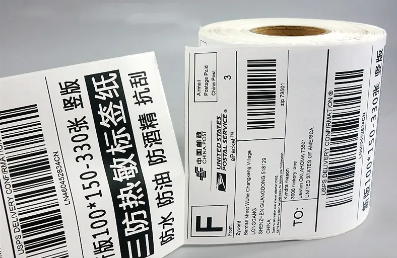 1 rollsPOS thermal label paper 100x150mm350stick continuous label roll use for Thermal printer machine Total 350 stickers