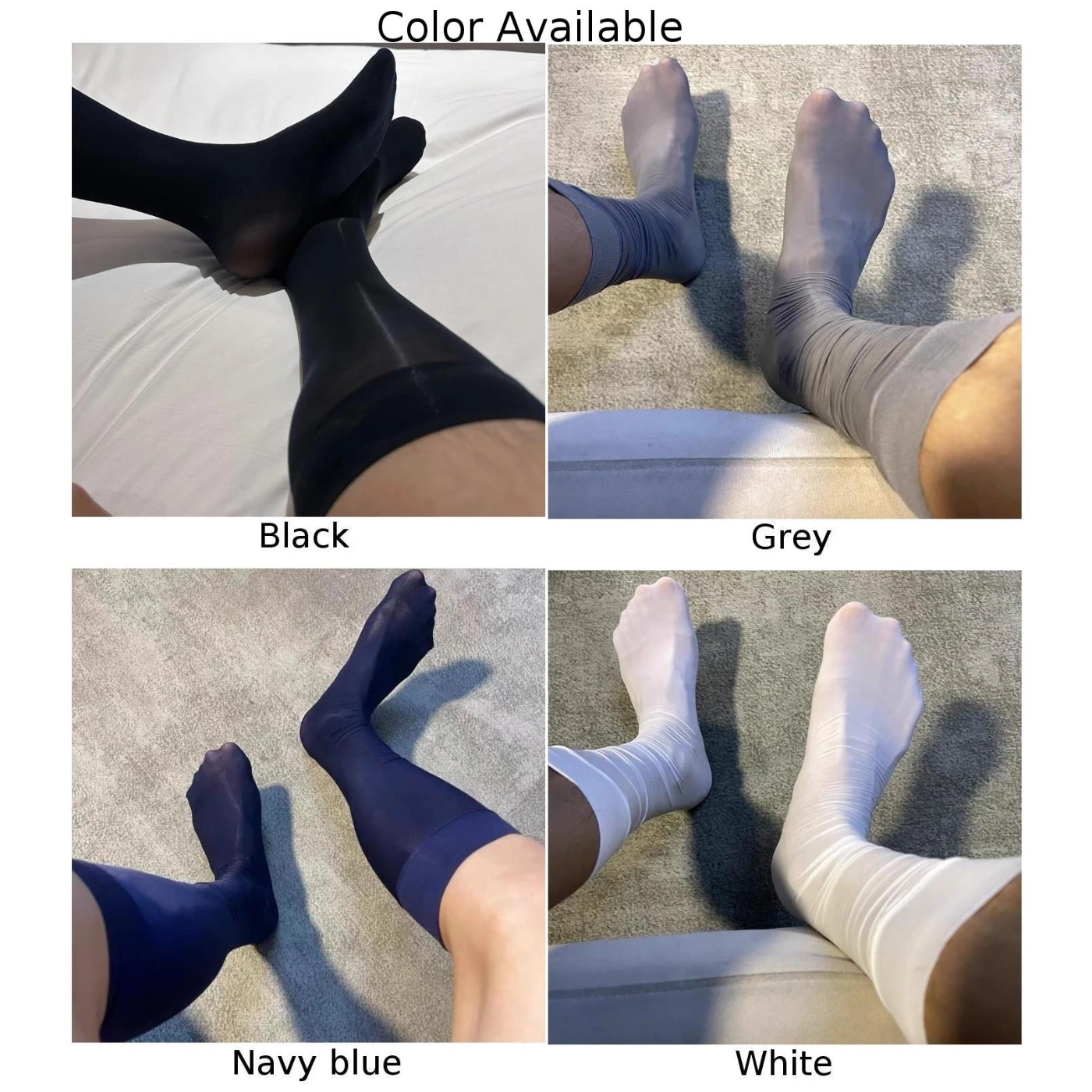 Stockings Mens Socks Free Size Male Navy Blue Nylon Oil See-Through Sheer Shiny Stretchy Black Breathable Mesh