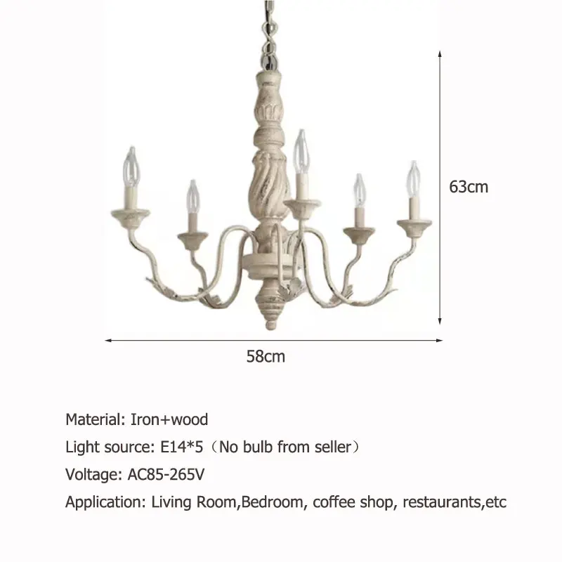 French Retro Wooden Chandelier Living Room Dining Room Kitchen Bedroom American Light Luxury Wooden Carving Villa Decor Lamp