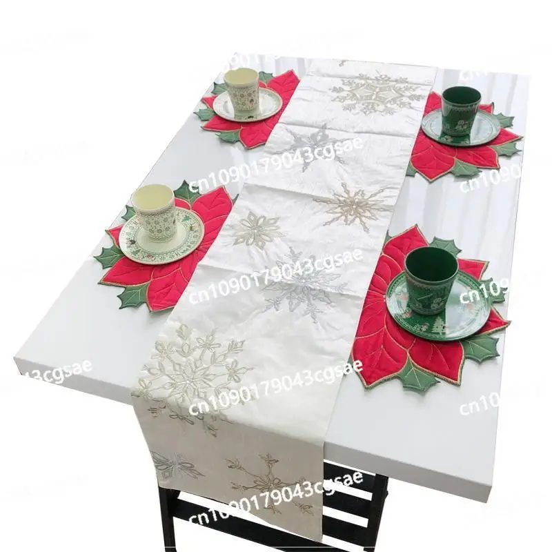 Long and Exquisite Beauty, Export Christmas Embroidery Table Flag Strip, Tablecloth, Table and Meal Side Cabinet FOB Tea Table,