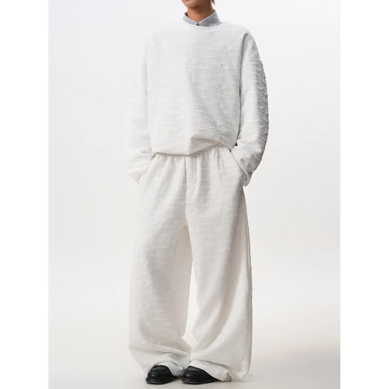 

American Sle Fair Isle 3D Texture Sweatirt Set Men's Faion Spor Wide Leg Pants Two Piece Set Cool And Haome