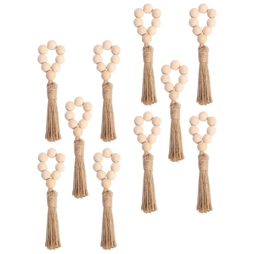 

10 Pcs Bead Napkin Rings Natural Wood Color Tassel Dining Napkin Holder Party Wedding Banquet Reusable Sturdy Materials