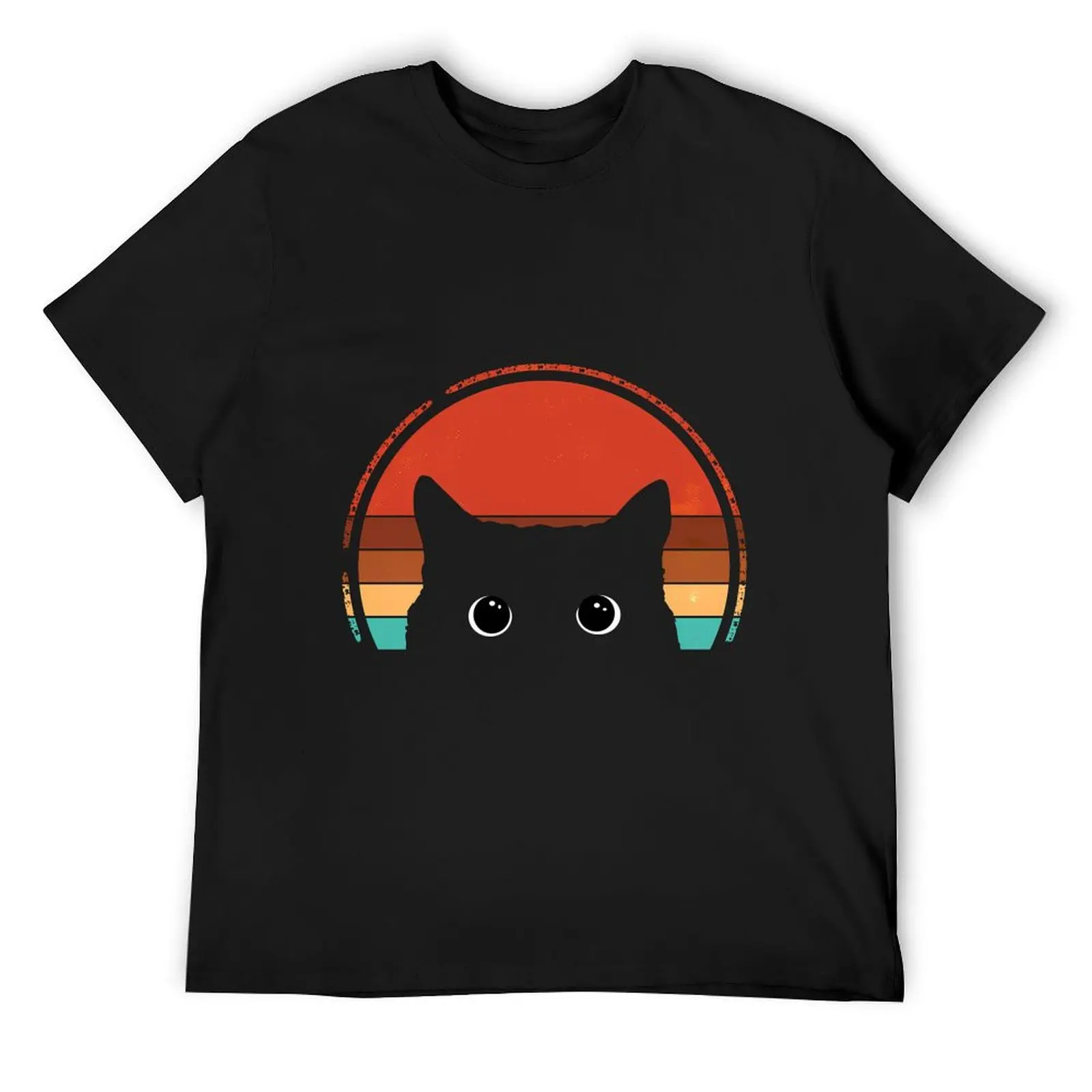 

Black Cat Peeking Sunset Vintage T-Shirt Aesthetic clothing cute tops oversized graphic tee custom shirt Men's cotton t-shirt