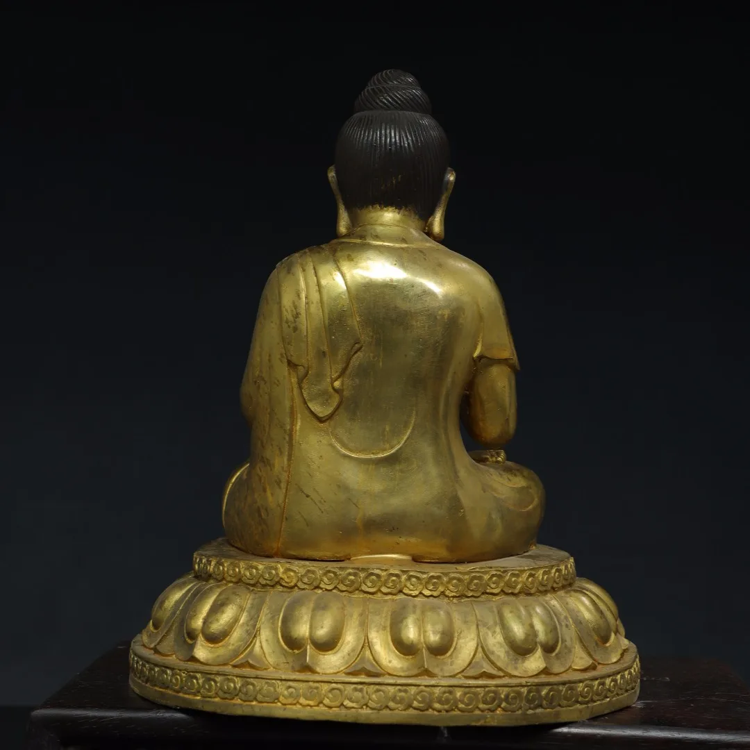 Temple Collection Old Bronze Gilded Cinnabar Shakyamuni Amitabha Buddha Backlight Lotus Platform Worship Hall