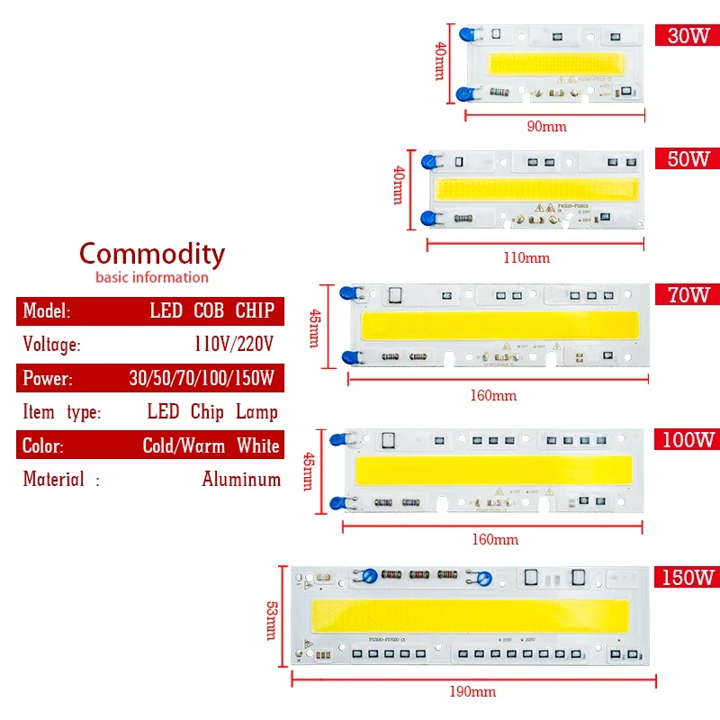 10pcs/lot LED Chips AC 220V 110V COB Bulb Smart IC Led Beads Input 10W 20W 30W 50W 70W 100W 150W para reflector extérieur