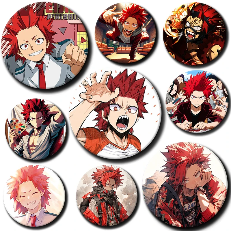 58mm Cartoon Character Eijiro Kirishima Soft Button Pin Hero Anime Brooch Creative Badge for Backpack Clothes Decoration Gift