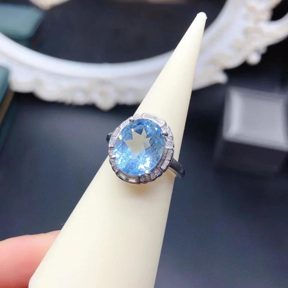 Light Blue Topaz Ring for Party 10mm*12mm 5ct Natural Topaz 925 Silver Ring 3 Layers 18K Gold Plating Gemstone Jewelry