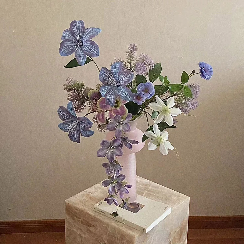 สวนสมจริงสีม่วงประดิษฐ์ดอกไม้ Retro Retro Bouquet Home Soft Home design ตกแต่ง Props ดอกไม้