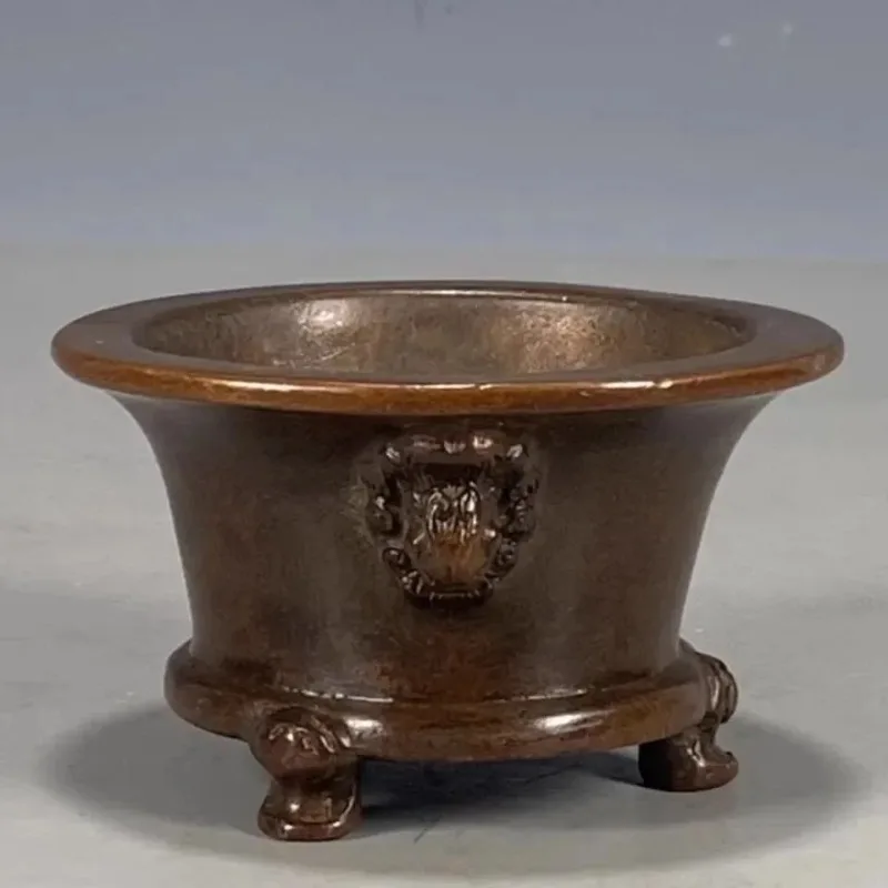 Antique Temples Buddhism Three-Legged Double Lion Aroma Fumigation Stove Home Altar Meditation Incense Burner Home Decor