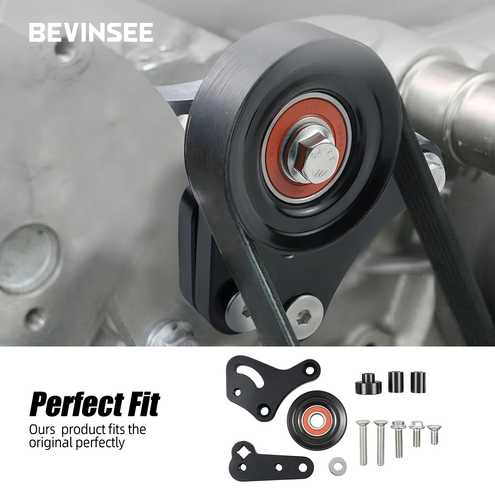 BEVINSEE Aluminum LS1 Manual Belt Tensioner w/Pulley for 1998-02 Camaro Z28 SS Firebird Formula Trans Am WS6 LS LS2 GTO