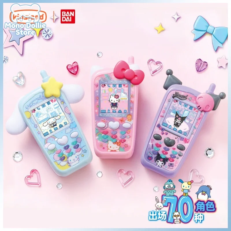 New Bandai Sanrio Phone Shaped Hello Kitty Kuromi Cinnamoroll Electronic Pet Machine Color Screen Interactive Game Toys Gift