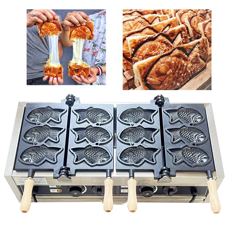 Commercial Electric Fish Shape Waffle Maker Machine, Ice Cream Ccone, Iron Plate, Cake Oven, 6 Pcs