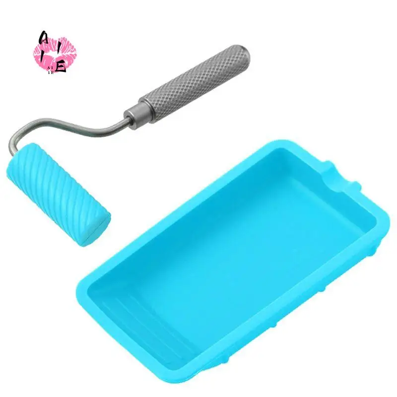 A11E-Silicone Glue Roller With Tray 48Mmx20mm Roller Handle For Arts Crafts Woodworking Glue Up Projects