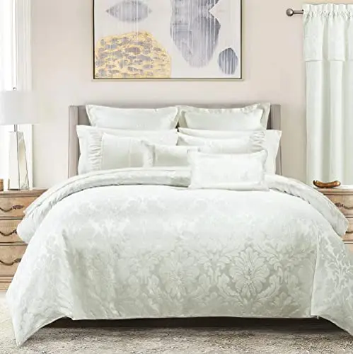 Sara Jacquard Cotton Blend, Full-Queen 7PC Duvet Cover Set, White