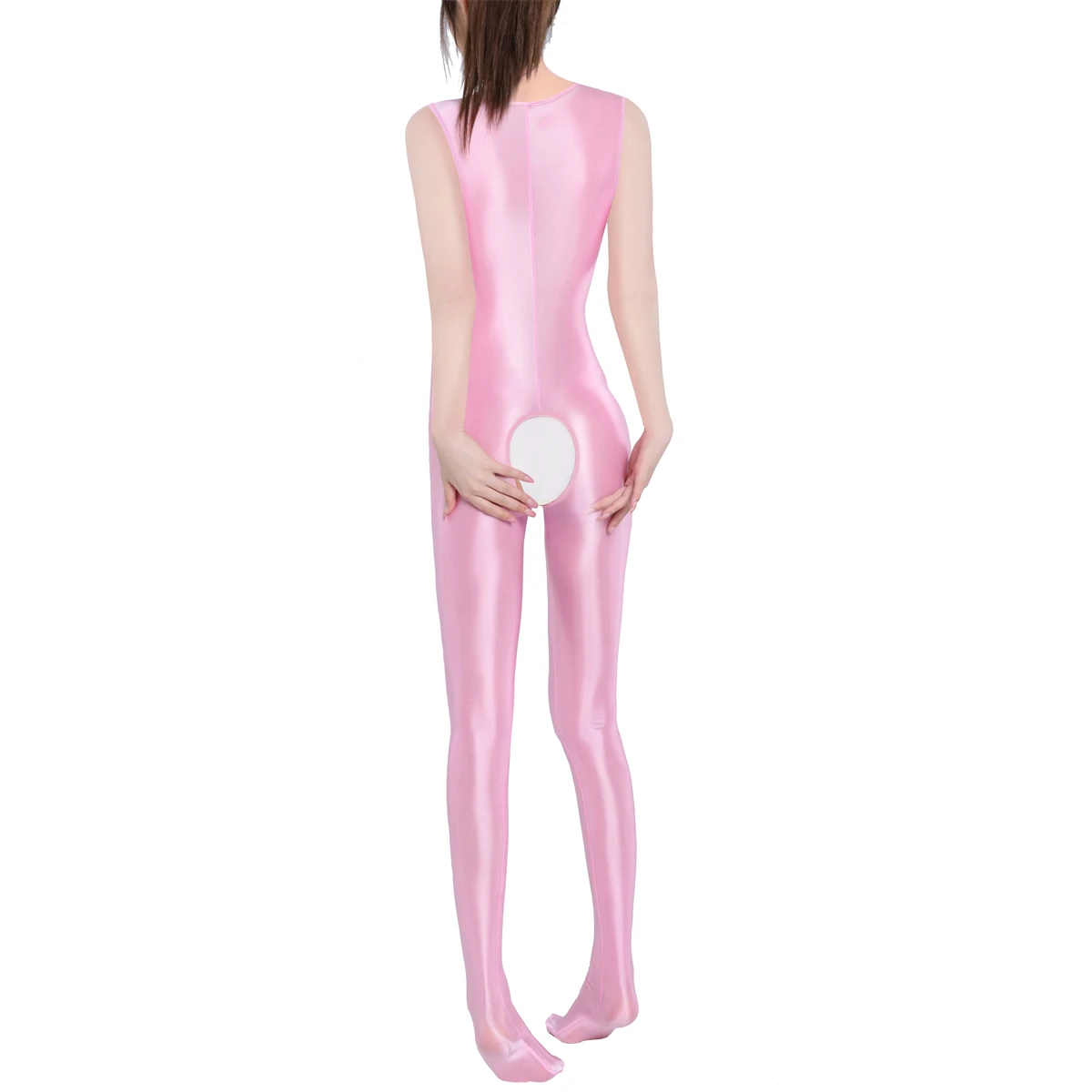 

Women's Full Body Sexy Catsuits Solid Color Sheer Bodysuits Yoga Fitness Homewear Crotchless Rompers Smooth Sleeveless Leotards