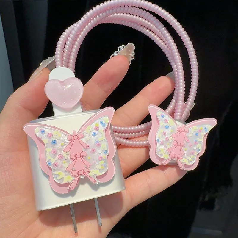 Cute Butterfly Watch Data Protection Case for Apple Iwatch S11 S10 SE3 Charger Magnetic Wire 20w Fast Charging Head Cable Winder