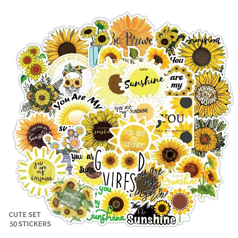 50 Stück Cartoon süße Sonnenblume kreative Doodle dekorative Aufkleber