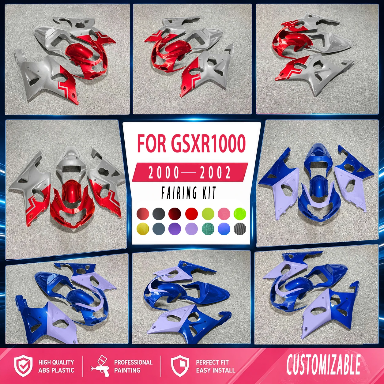 ABS Fairing Kit 2000 2001 2002 GSXR 1000 Customizable Motorcycle Accessories Fairings for GSXR1000 00 01 02