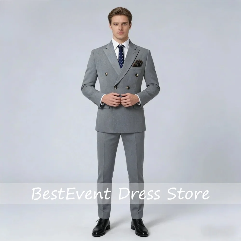 Exquisite Peak Lapel For Men Evening Party Formal Double Breasted 2pcs Suit Set Jacket Pants Evening Party Occasion Customized