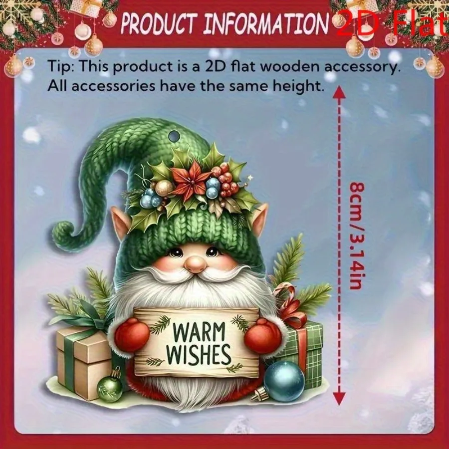 

12PCS Rustic Gnome Ornaments - Wooden Xmas Tree Decor with Art Deco Holiday Love Theme