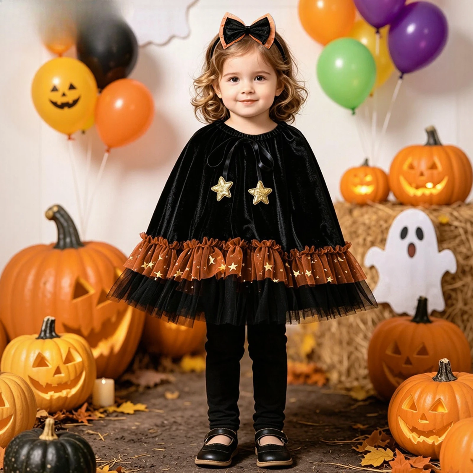 Party Clothing Girls Star Cape Velvet Cloak Two Piece Set Halloween Theme Baby Holiday Party Photo Gown