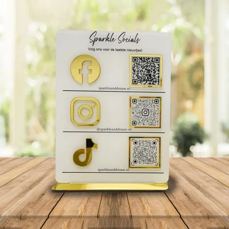 

Custom 3 Icons Business Social Media QR Code Sign Scan to Pay Table Sign Cash App Beauty Studio Acrylic Signs Ins FB Scanning QR