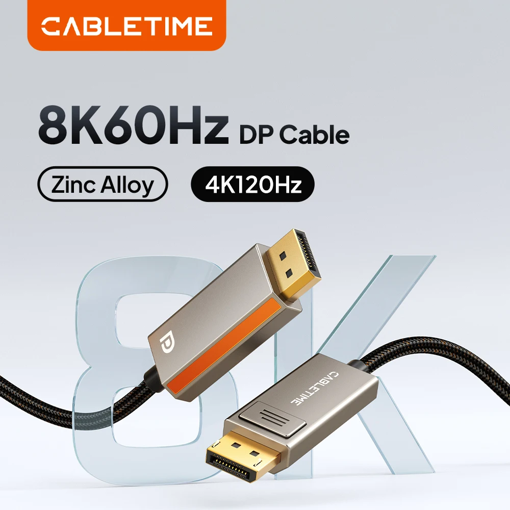 CABLETIME DisplayPort Cable DP 1.4 Cable 8K@60Hz 4K@144Hz/165Hz 32.4Gbps DisplayPort to DP for PC Laptop to TV Computer Monitor