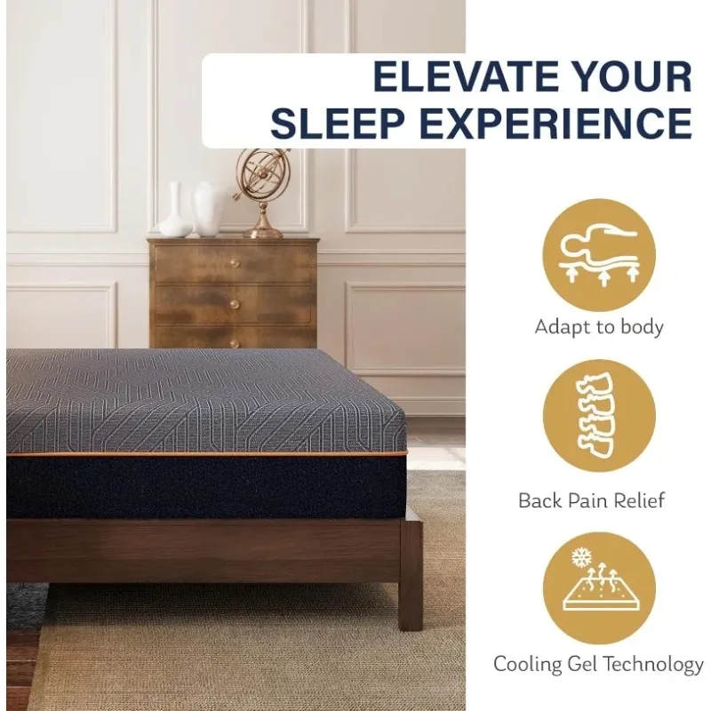 Furniture.EGO مرتبة كوين مقاس 12 بوصة، رغوة ذاكرة تبريد جل نحاسي لتخفيف آلام الظهر، سرير علاجي في صندوق، رغوة مصنوعة