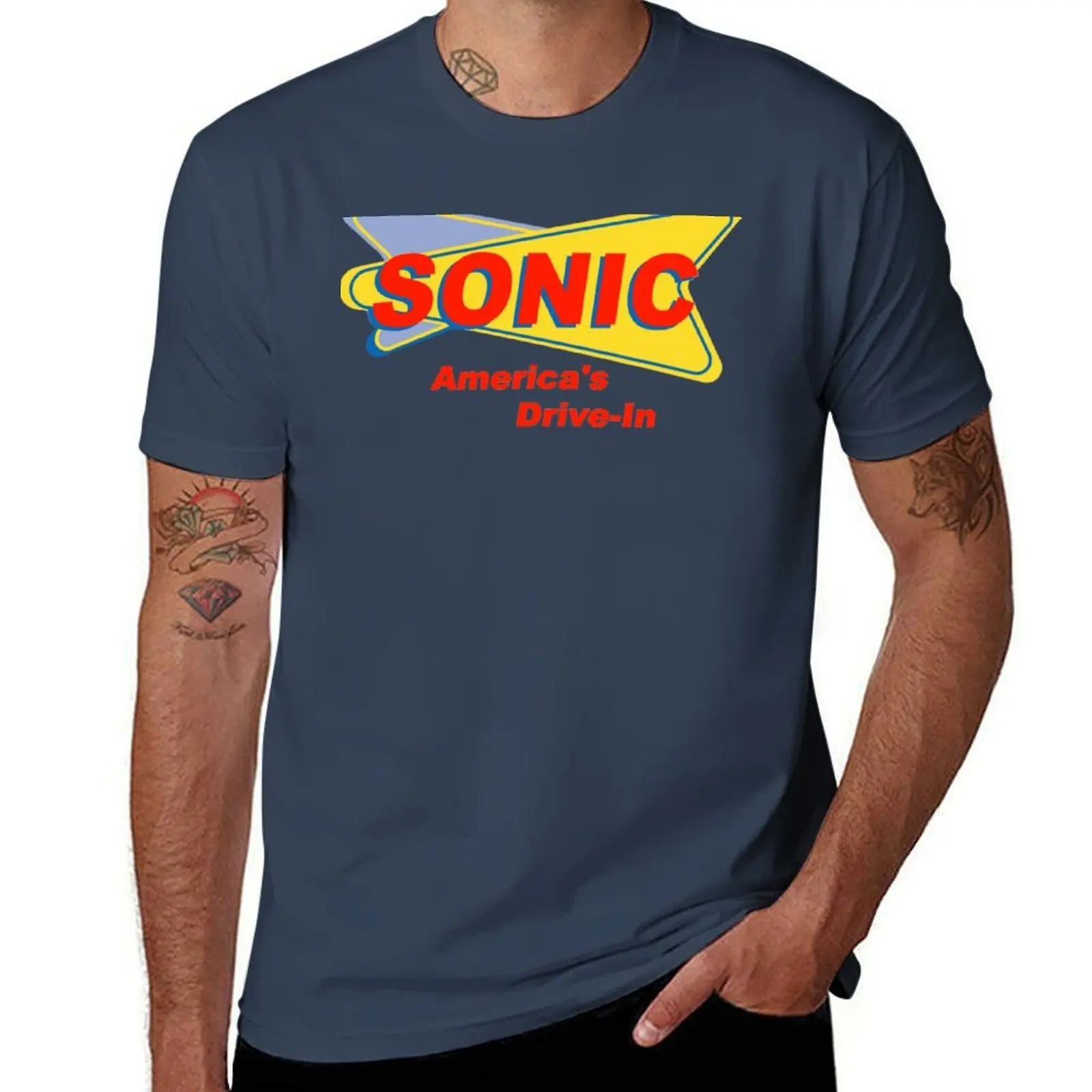 Sonic America&x27;s drive-in Fast Food Logo Red T-Shirt T-Shirt quick-drying funny meme t-shirts plain tee shirts for men