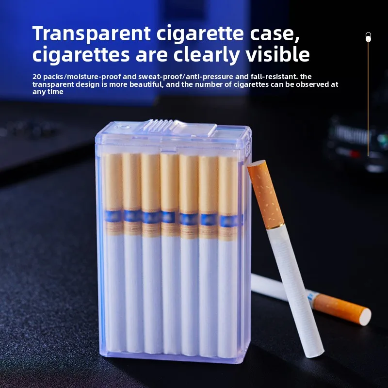 Plastic Transparent Visual Cigarette Box 20 pack For 8mm Men's portable Anti pressure Waterproof Cgarette Case Smoking Tools