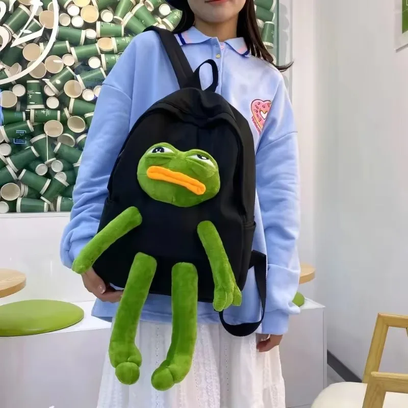 Cute and Funny Frog Backpack Large-capacity Student Personality Ugly Cute Frog Doll Junior High School Students Leisure Backpack