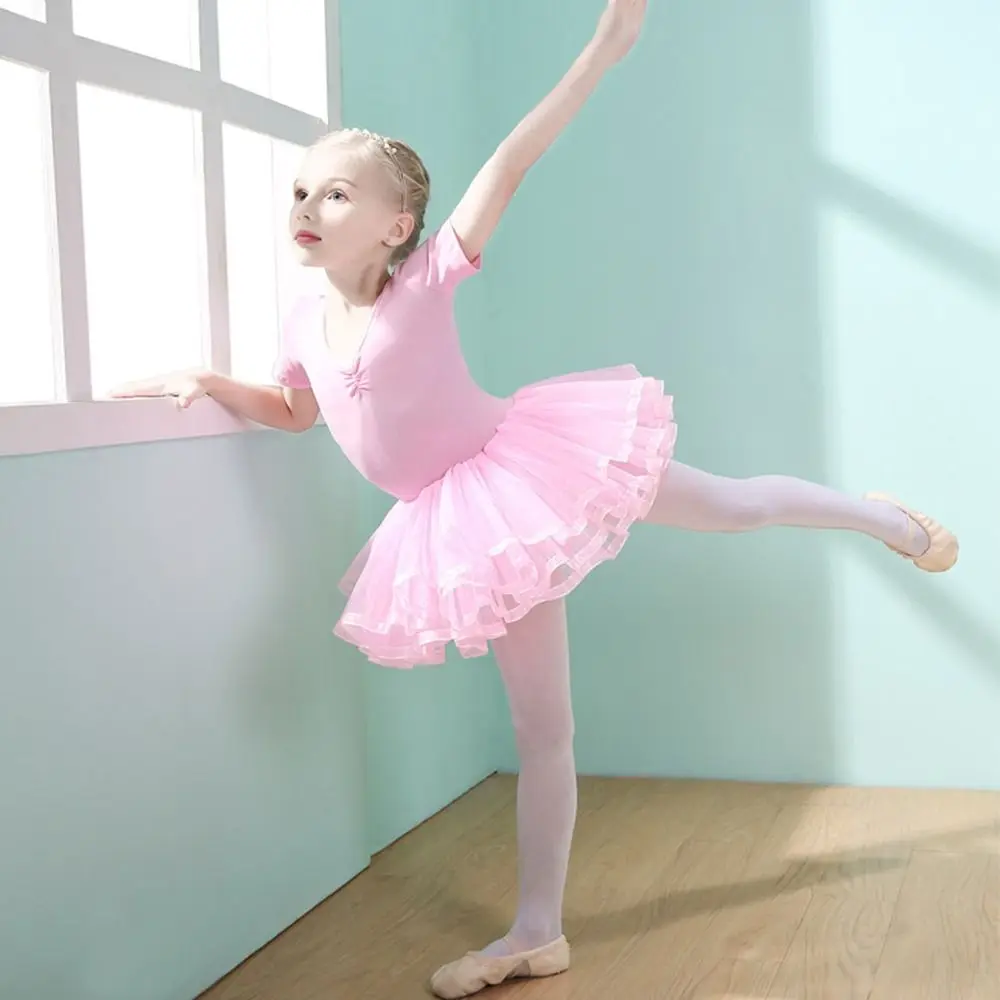 ชุดบัลเลต์เด็กแขนยาวผ้าฝ้ายประดับโบว์ ชุดแสดง ชุดปาร์ตี้ ชุดเต้นฟูฟ่องสำหรับเด็ก