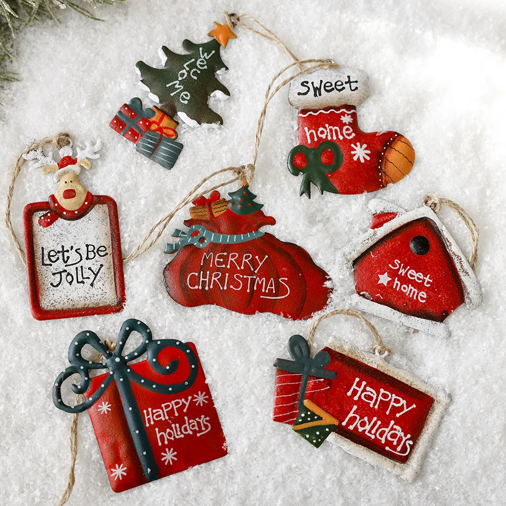 American Style Vintage Iron Socks Christmas Tree Elk Santa Claus Pendant Christmas Tree Hanging Ornaments Christmas Decoration