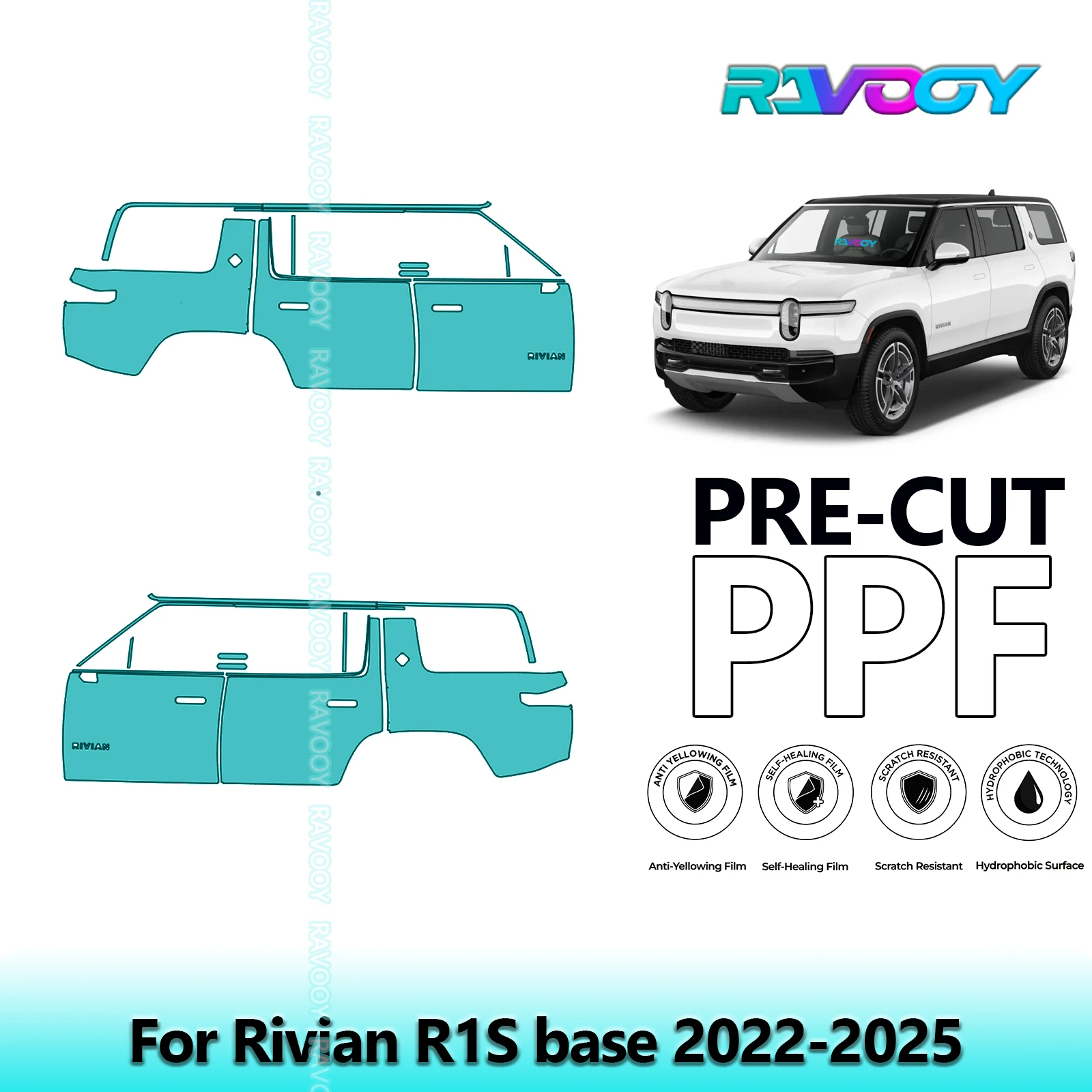 

For Rivian R1S base 2022-2025 8.5mil Clear Matte Pre-Cut PPF Door & A/B Pillar Kit TPU Paint Protection Film Set