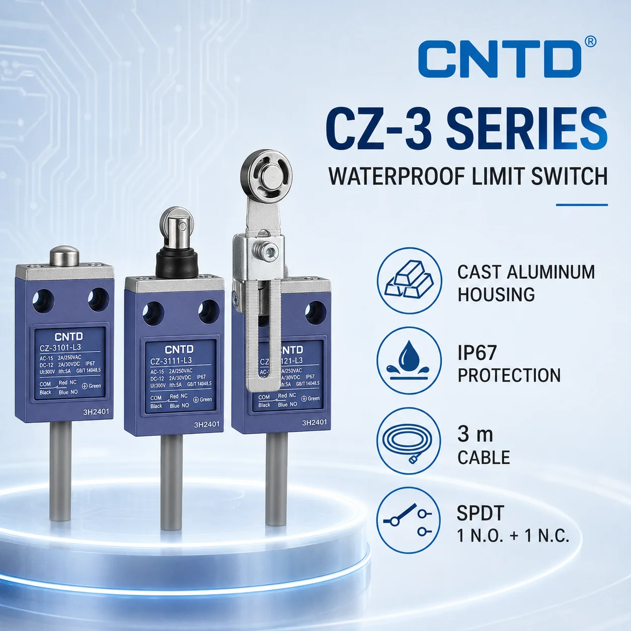 CNTD Micro Travel Limit Switch CZ‑3 Series CZ‑3101 CZ‑3104 CZ‑3108 CZ‑3112 IP67 Waterproof 5A 250V Position Control Switch