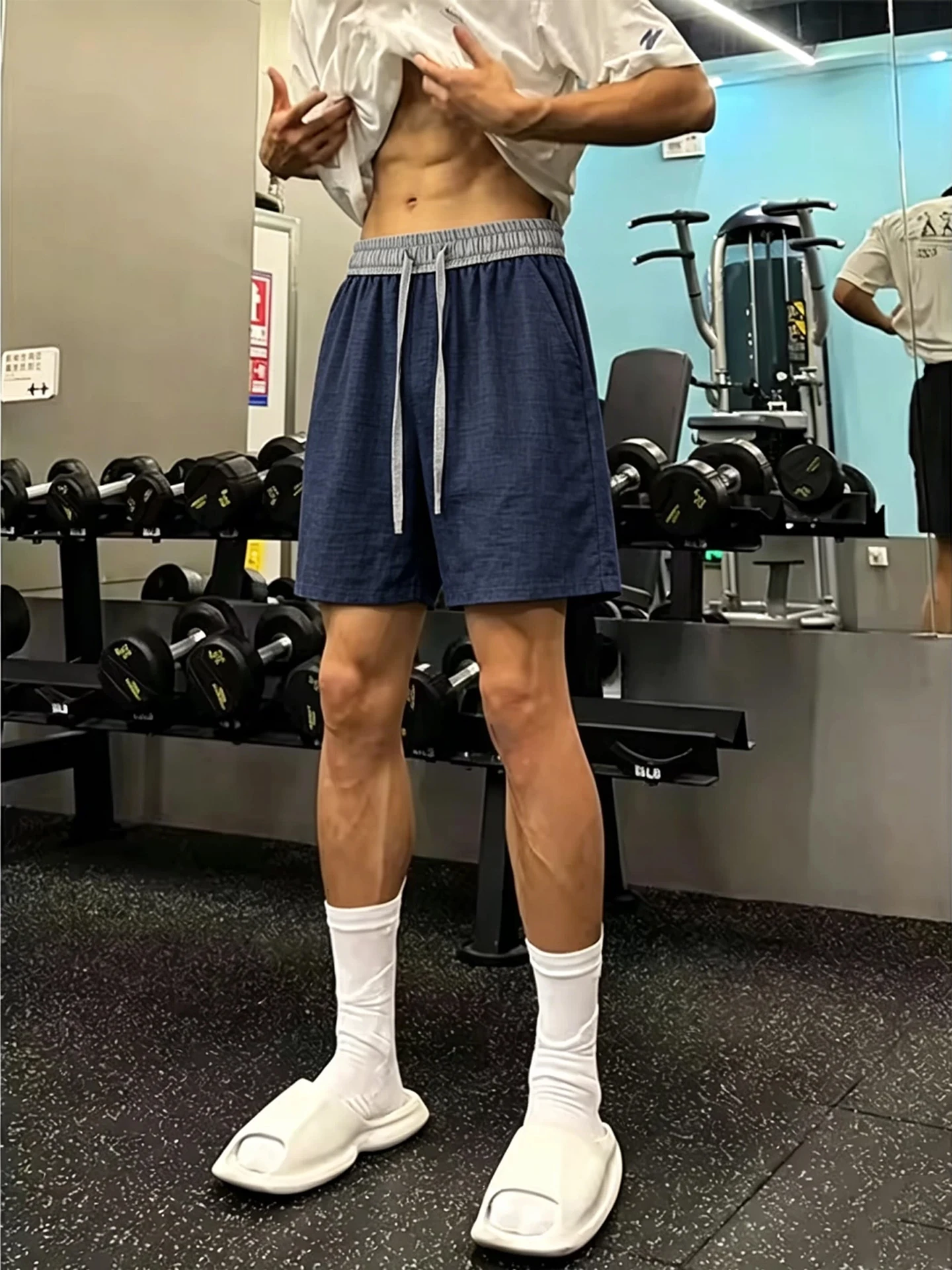 Light Blue Men's Linen Short Pants Breathable Training Fitness Loose Straight Cut Summer Casual Shorts Fashionable Youthwear