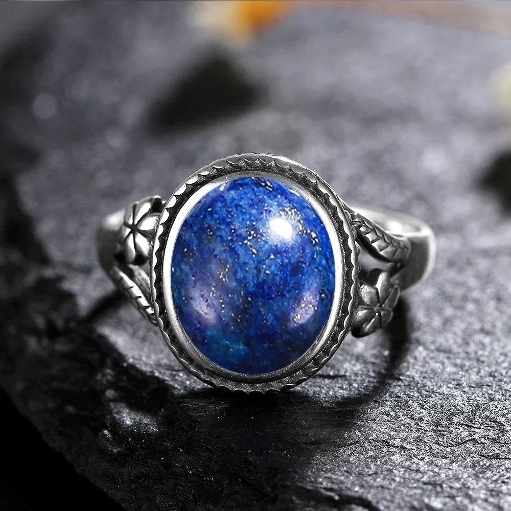 S925 Silver Natural Tiger Eye 8*10mm  Ring for Women Gift Flower Shaped Black Agate Ring Fashion Jewelry