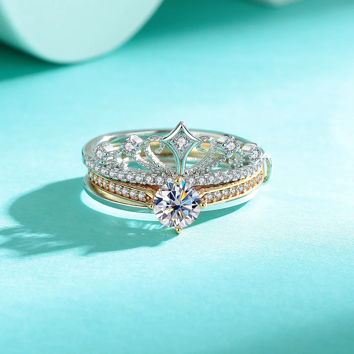 

Luxury 0.5CT Platinum Pt950 Women's Ring for Women Moissanite Crown Double-layered Wedding Ring Rose-colored Gift Fine Jewelry