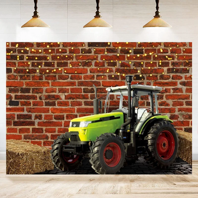 Photography Backdrop Green Farm Tractor Poster For Kids Birthday Party Decor Photo Background Photo Booth Props