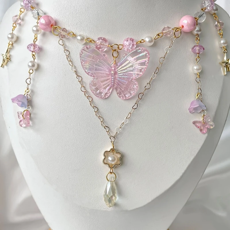 Elegant Beaded Butterfly Pendant Necklace Unique and Neck Chain Necklaces Choker for Confident Ladies