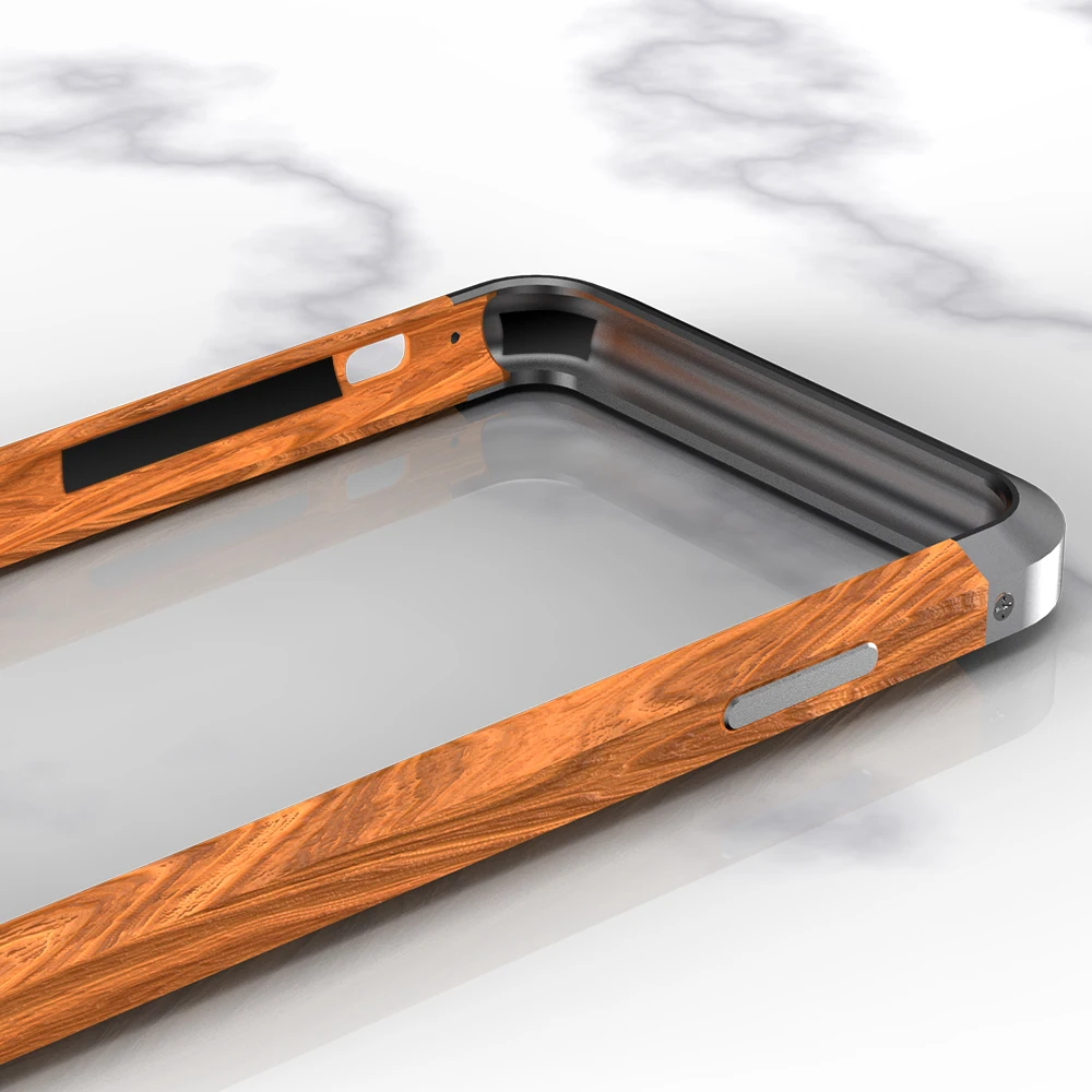 

R-just Wood Metal Phone Cases For Iphone 15 14 Plus 13 12 Pro Max Luxury Aluminum Slim Natural Wood Bumper Case Cover