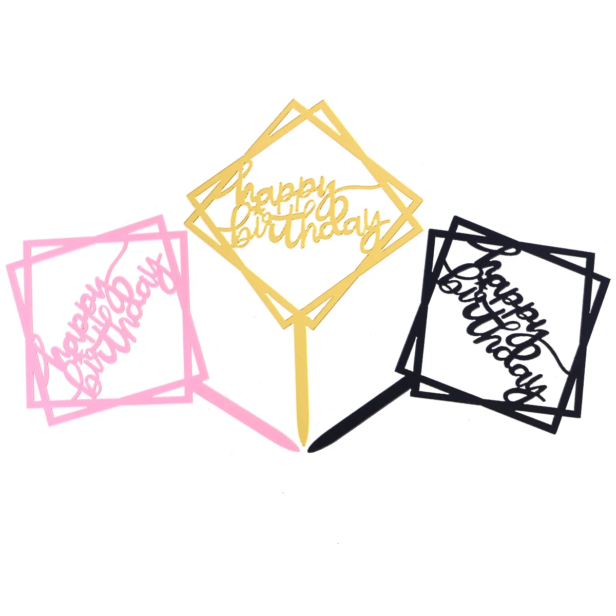 

Happy Birthday Acrylic Cake Topper Double Layer Square Shape Golden Cake Decoration For Birthday Party Supplies Cupcake
