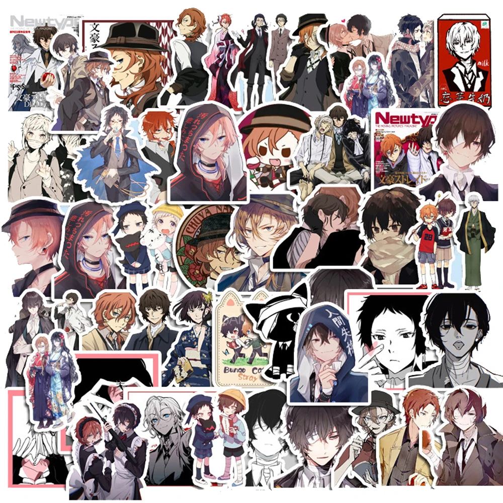 10/30/50 buah Anime Bungou Stray Dogs grafiti stiker keren oambung Dazai stiker untuk anak DIY koper buku tempel kartun stiker mainan