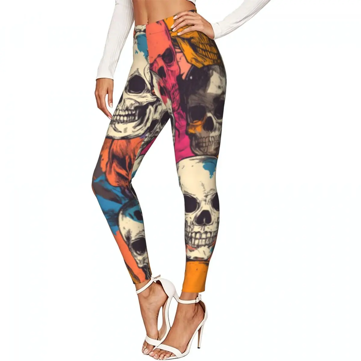 Colorful Skulls Women Stretchy Leggings High Elastic Comfortable Fitness Yoga Pants