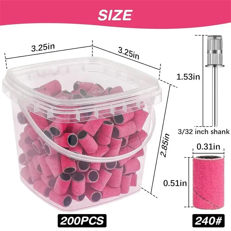 네일아트 샌딩 밴드 200개입 (80, 120, 180, 240 그릿) + 네일 드릴 비트 2개 (매니큐어 및 페디큐어 용품) 2030