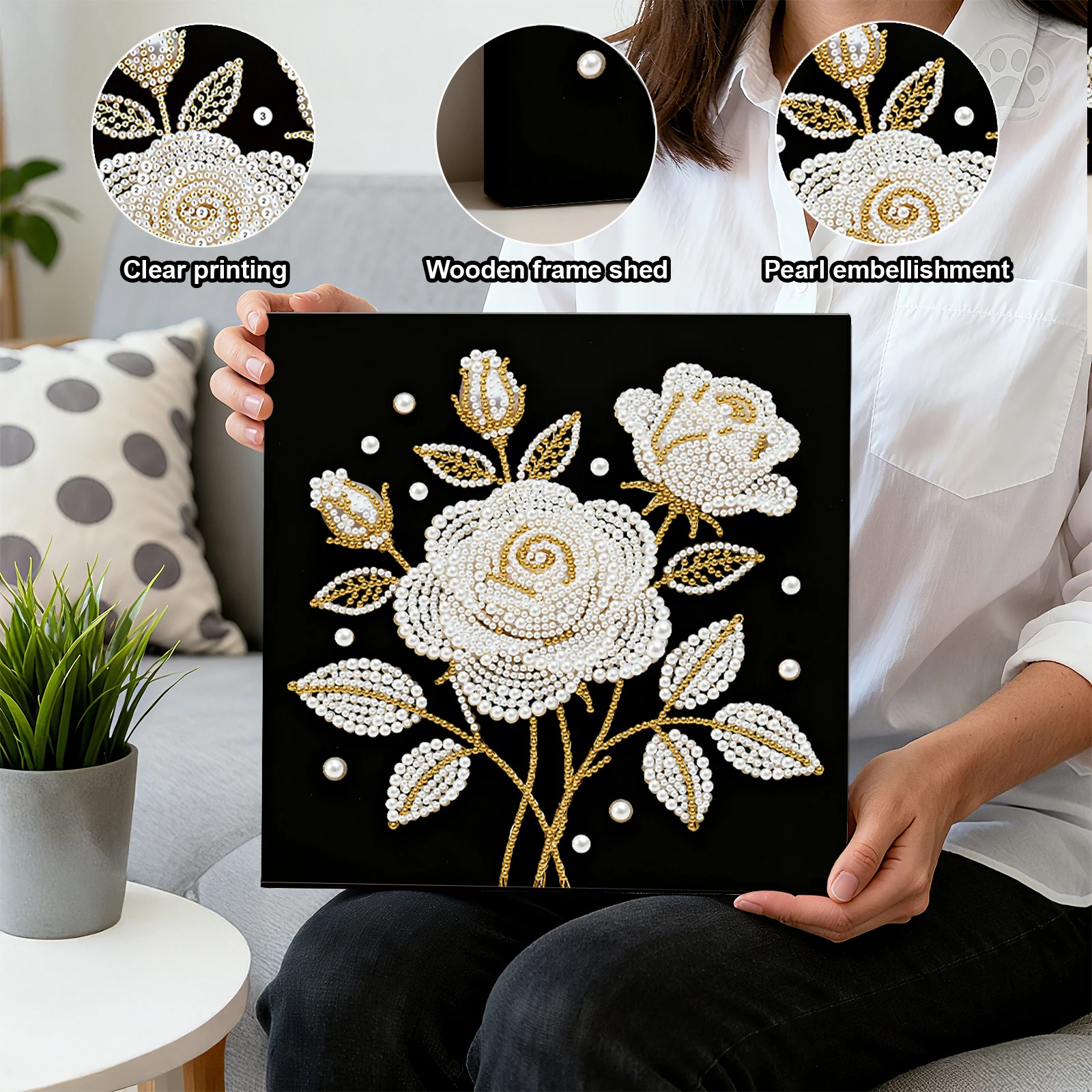 

Rose DIY Pearl Painting Kit for Adults Home Wall Decor 25x25cm With Frame