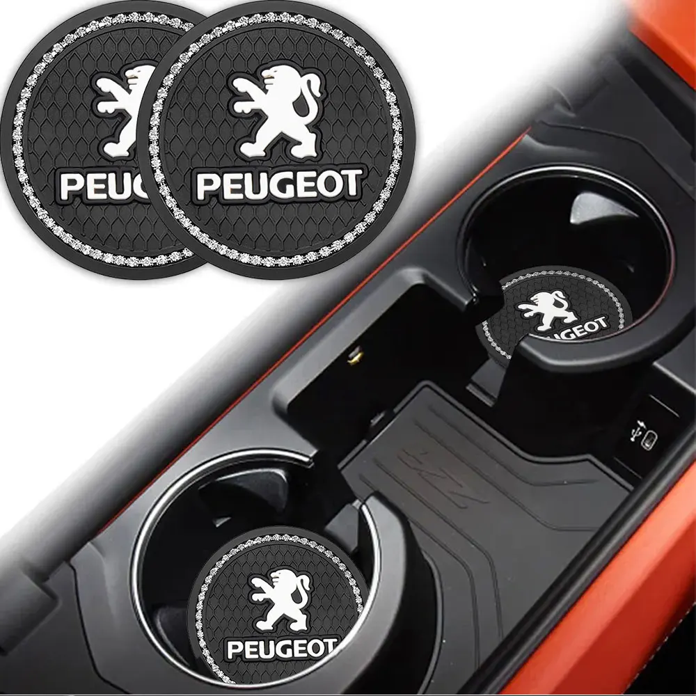 Car Coaster Water Cup Non-slip Pad Diamond Rhinestone Rubber Mat For Peugeot 208 306 408 107 2008 3008 206 207 307 308 Valve cap