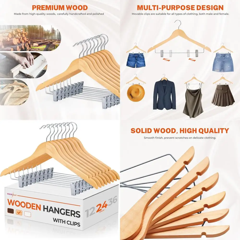 

Деревянные вешалки премиум-класса для юбок с зажимами, вешалки для брюк из цельного дерева для блузок, платьев, пальто, курток - натуральная отделка, прочный