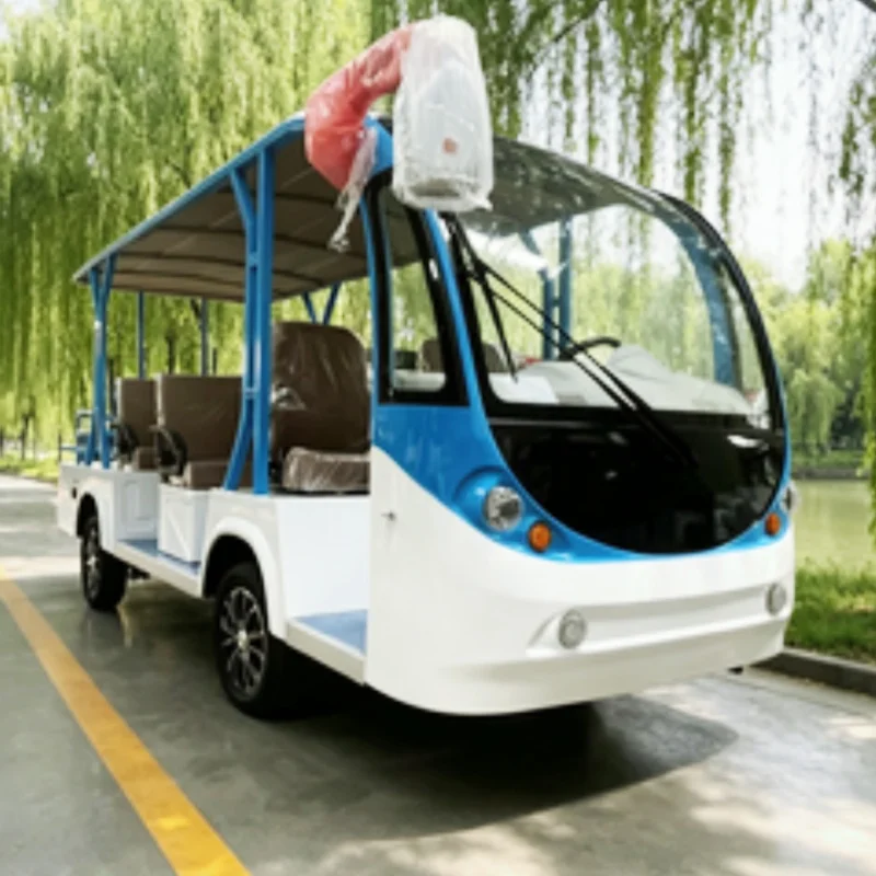 China Manufactured 14 Seater Electric Tour Shuttle Bus 5000W 7500W Sightseeing Car 72V Lithium Free Custom Body And Seats Color